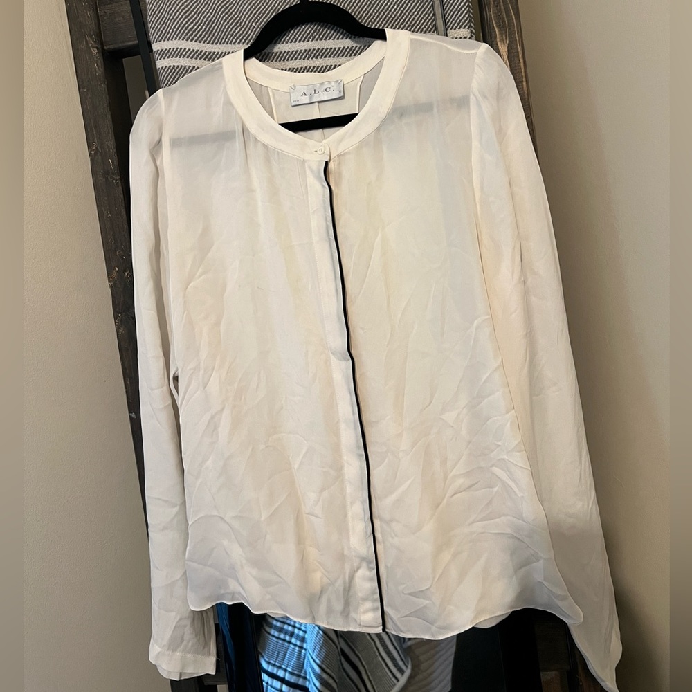 A.L.C silk cream blouse button down sz M